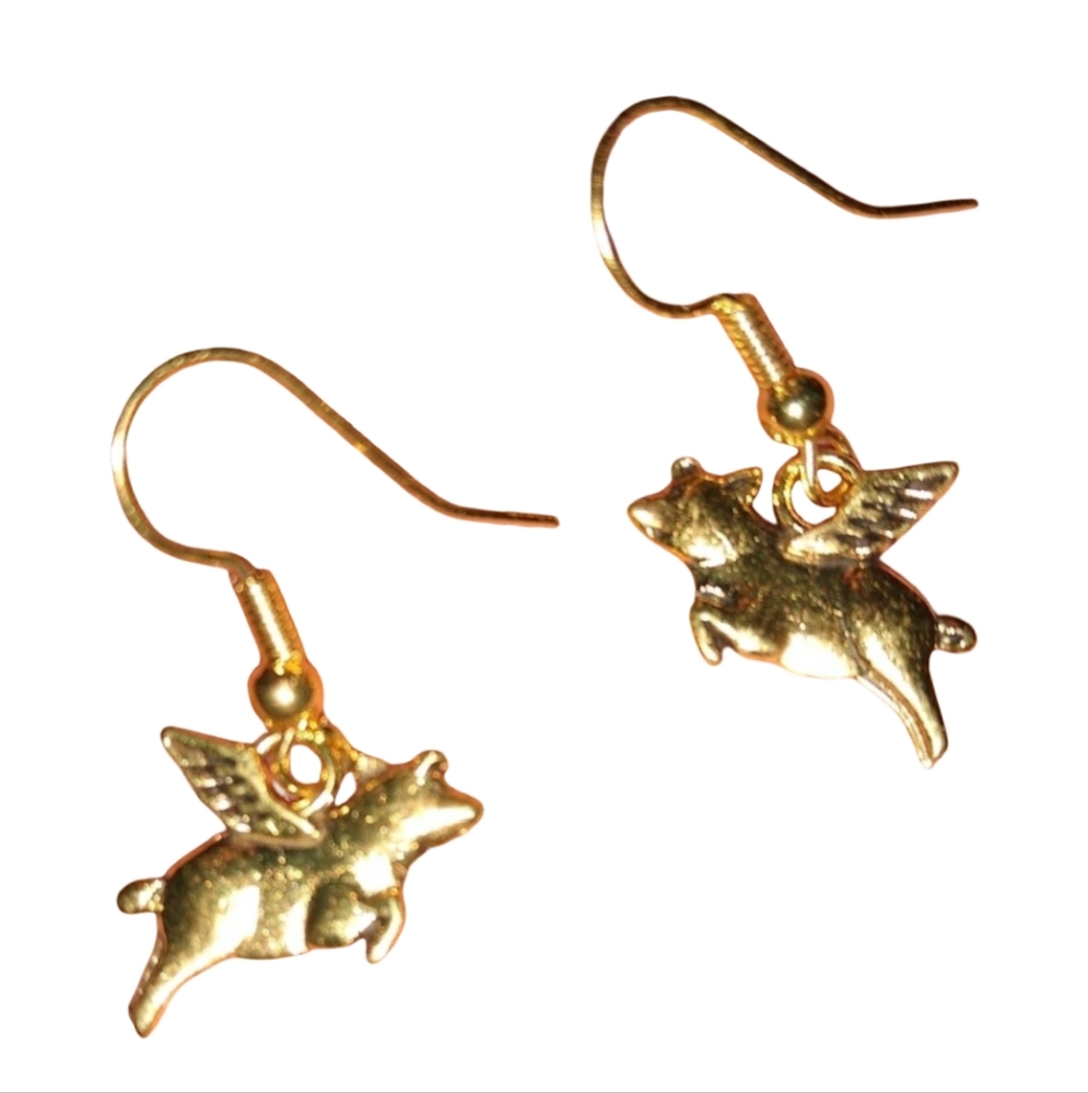 When Pigs Fly Little Pig Earrings Gold Metal Charm Dangle Charms Funny Statement